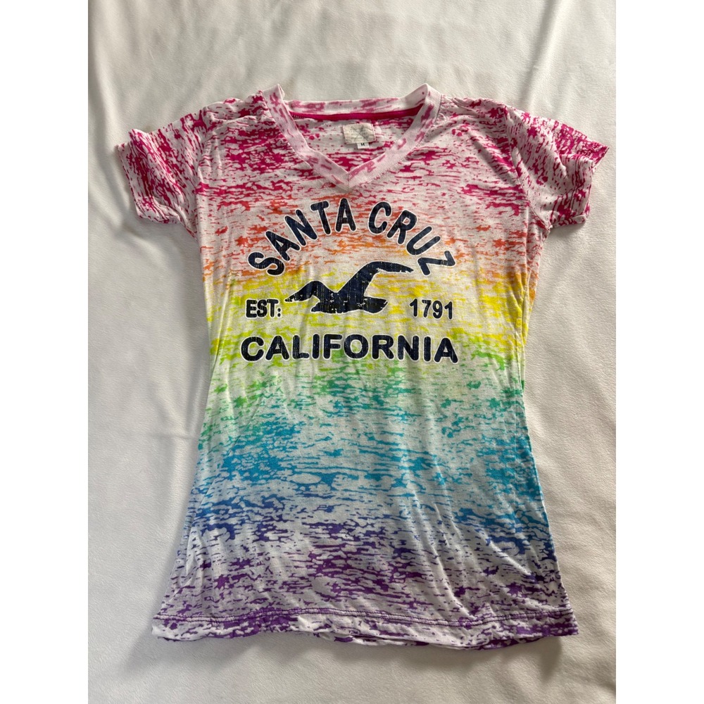 Ocean Drive Athletics Womens Santa Cruz California Rainbow Burnout V-Neck Tee M